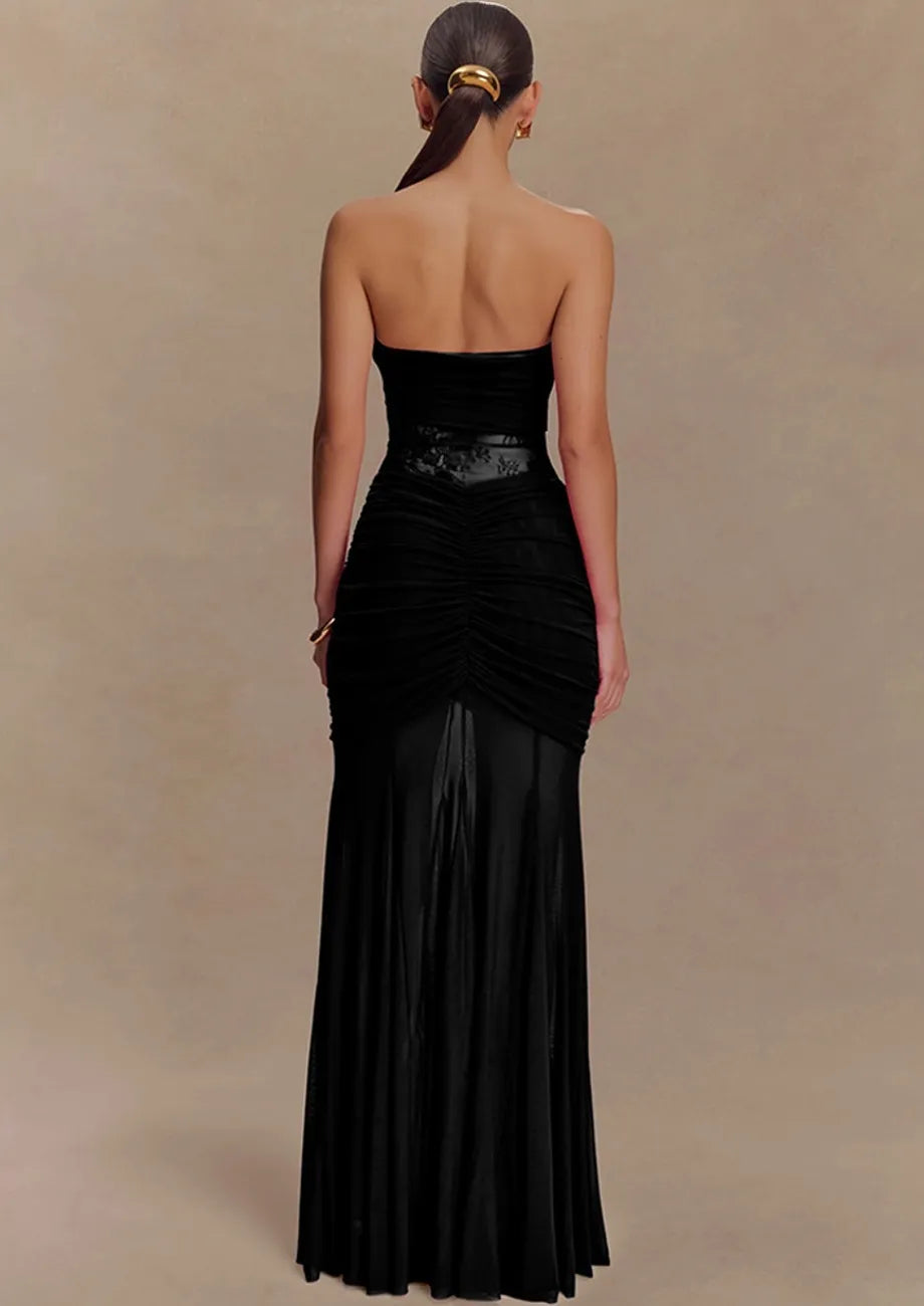 Strapless Lace Maxi Black Dress