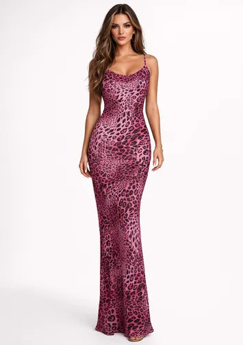 Purple Tie-back Maxi Animal Dress