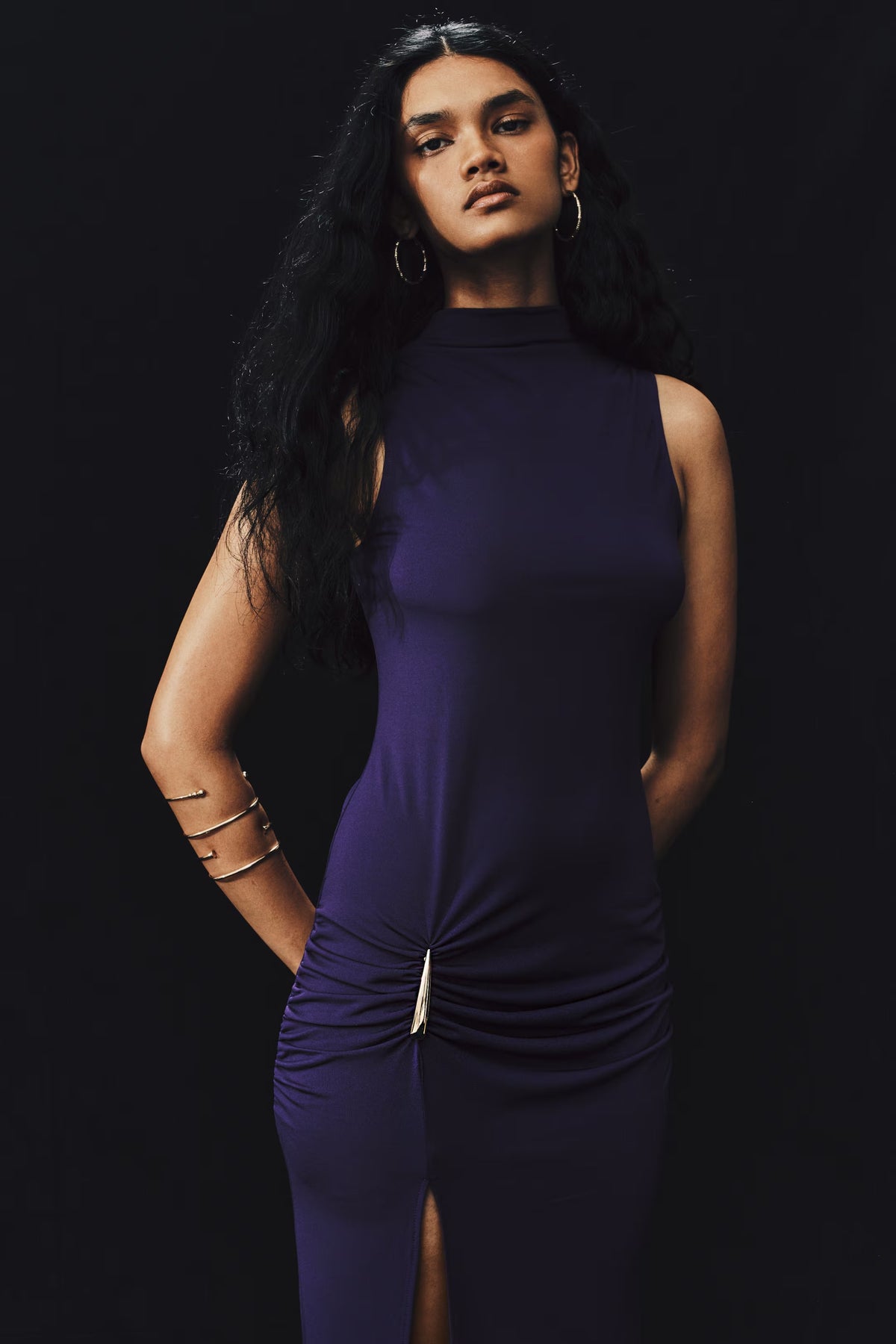 Metal-detail draped dress