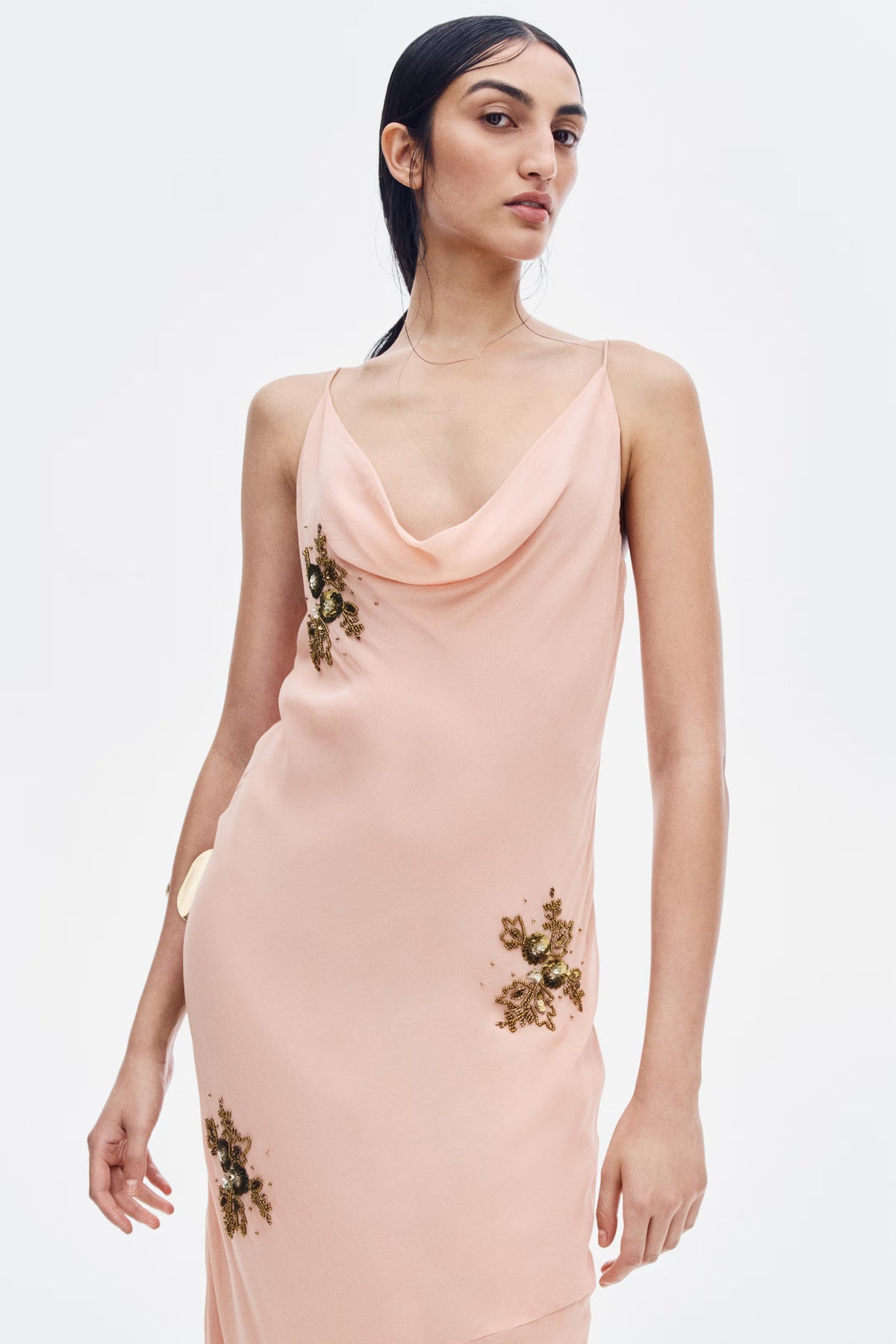 Embellished cowl-neck dress