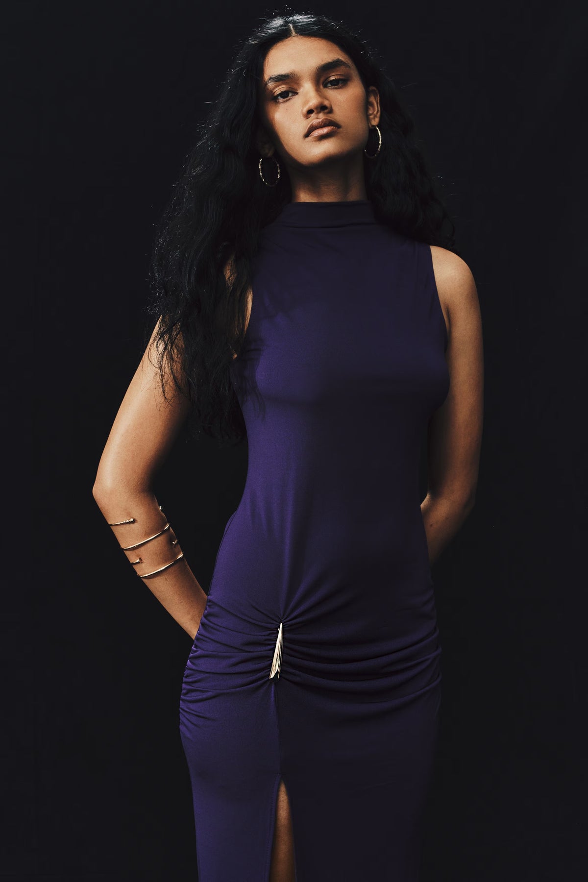 Metal-detail draped dress