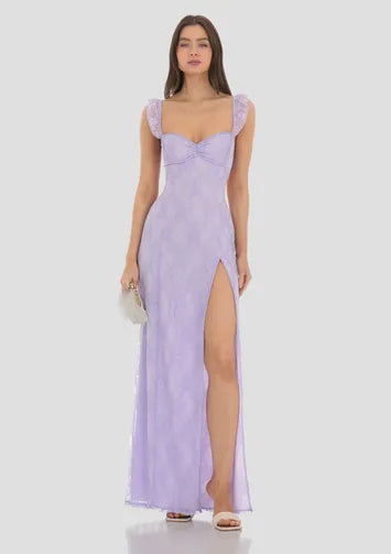 Purple Lace Sweetheart Maxi Dress
