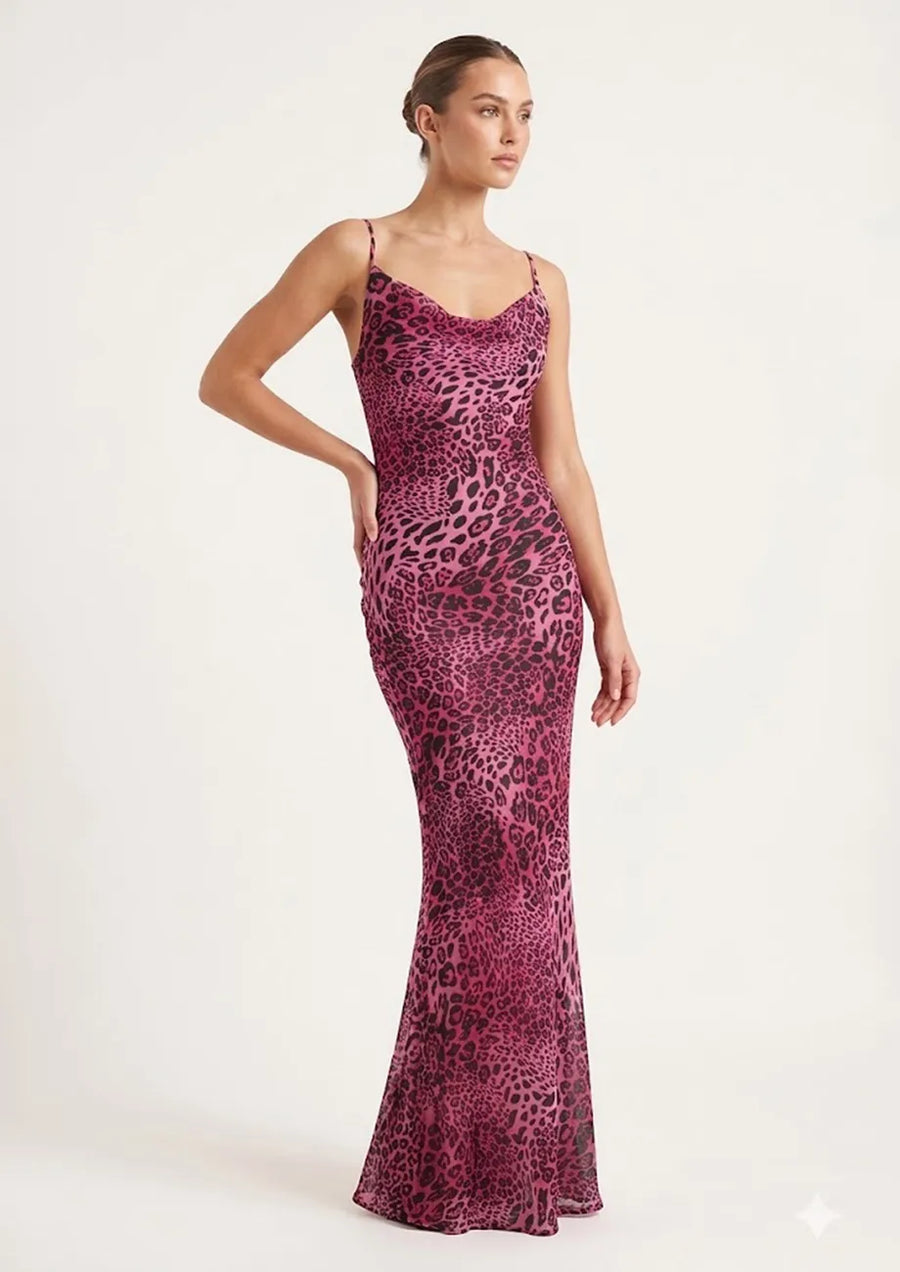 Purple Tie-back Maxi Animal Dress