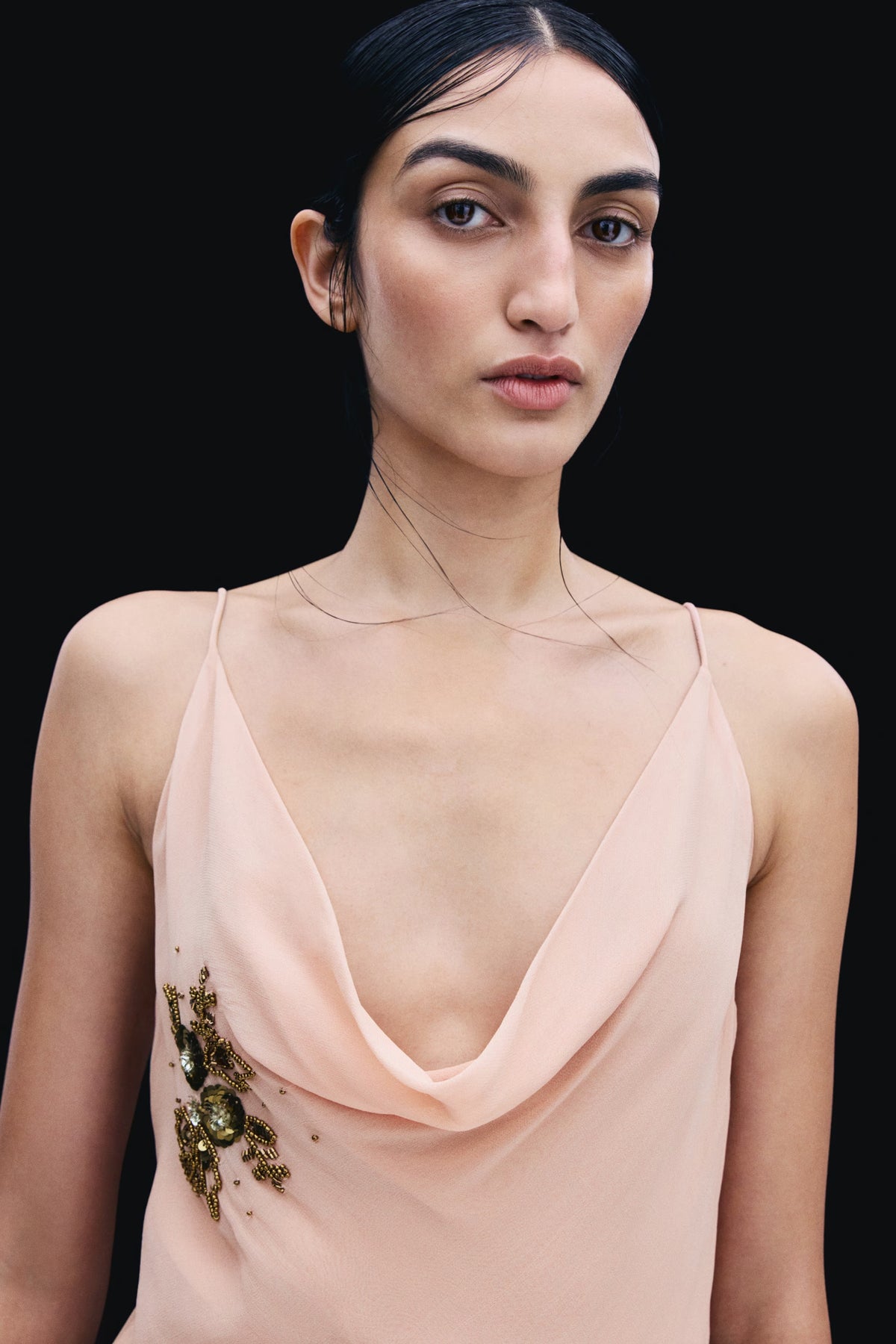 Embellished cowl-neck dress
