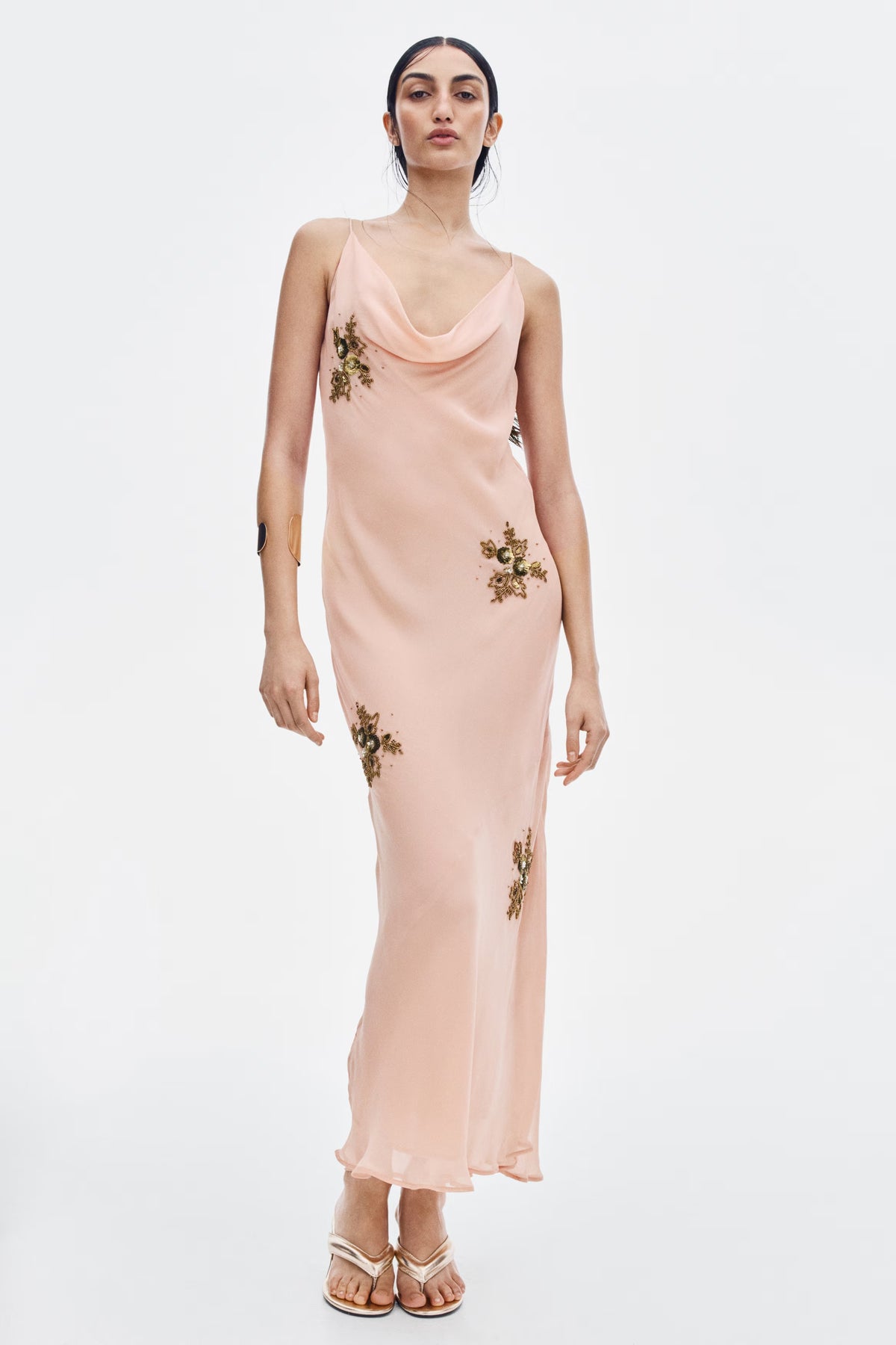 Embellished cowl-neck dress